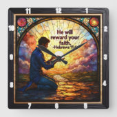 Hij zal uw geloof belonen. Hebreeën 11 Vierkante Klok (Voorkant)