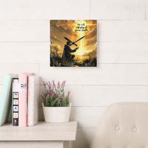 Hij zal uw geloof belonen vierkante klok