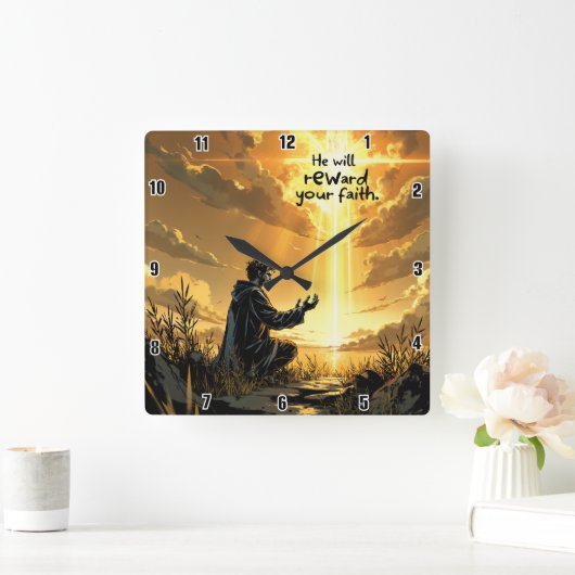 Hij zal uw geloof belonen vierkante klok (Huis)