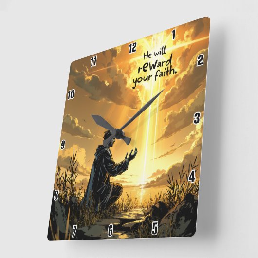Hij zal uw geloof belonen vierkante klok (Hoek)