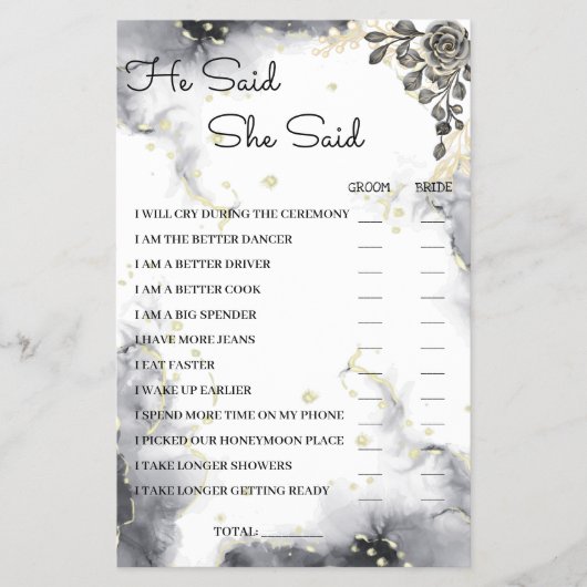 Hij zei dat ze Black Roos BridalShower Game Card z Flyer (Voorkant)