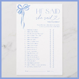 Hij zei dat ze Blue Bow Vrijgezellenfeest spel zei