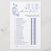 Hij zei dat ze Blue Floral Vrijgezellenfeest Game  (Voorkant)