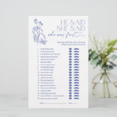 Hij zei dat ze Blue Floral Vrijgezellenfeest Game  (Staand voorkant)