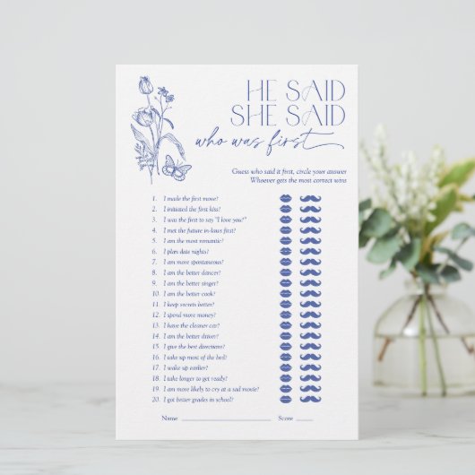 Hij zei dat ze Blue Floral Vrijgezellenfeest Game  (Staand voorkant)