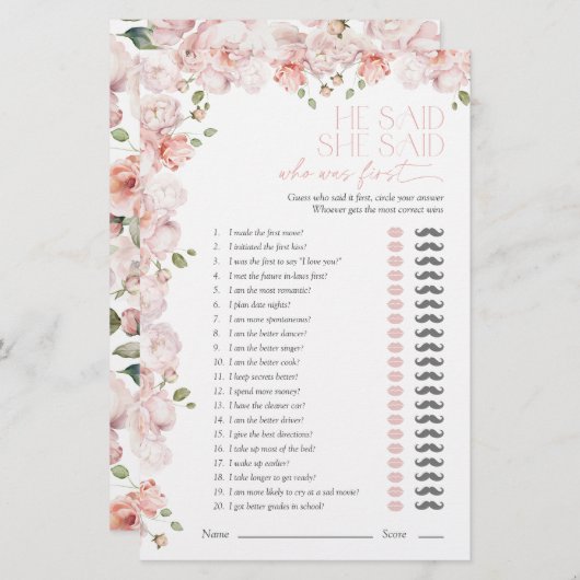 Hij zei dat ze blush Vrijgezellenfeest Game zei (Voorkant / Achterkant)