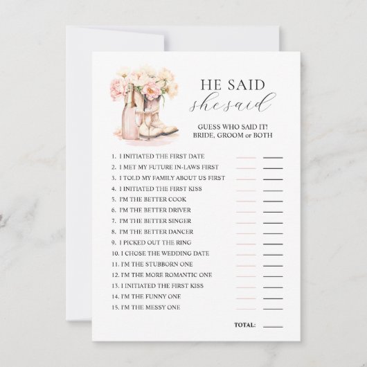 HIJ ZEI DAT ZE BOOTS Bubbly Vrijgezellenfeest GAME Kaart (Voorkant)