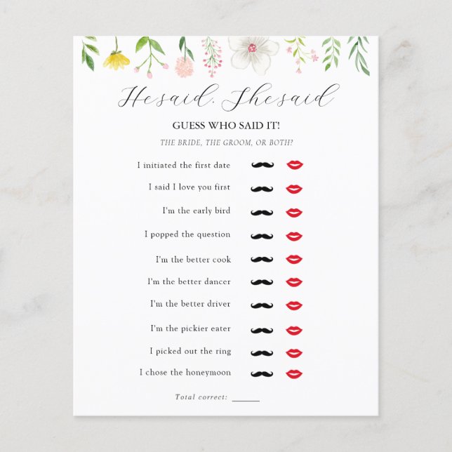 Hij zei dat ze Bridal Tea Shower Game zei (Voorkant)