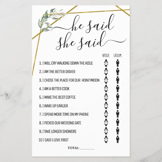 Hij zei dat ze de Gold Greenery Shower-spelkaart z Flyer (Voorkant)