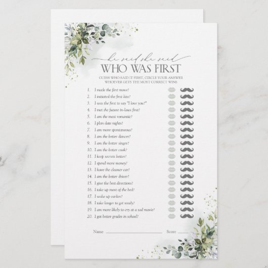 Hij zei dat ze Dusty Blue Greenery Shower Game zei (Voorkant / Achterkant)