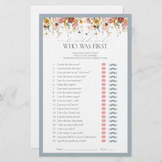 Hij zei dat ze Dusty Blue Vrijgezellenfeest Game z (Voorkant / Achterkant)