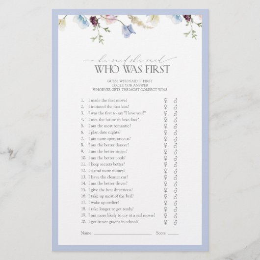 Hij zei dat ze Dusty Blue Wildflower Shower Game z (Voorkant)