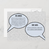 Hij zei dat ze een binaire code had gegeven om de  aankondigingskaart (Voorkant / Achterkant)