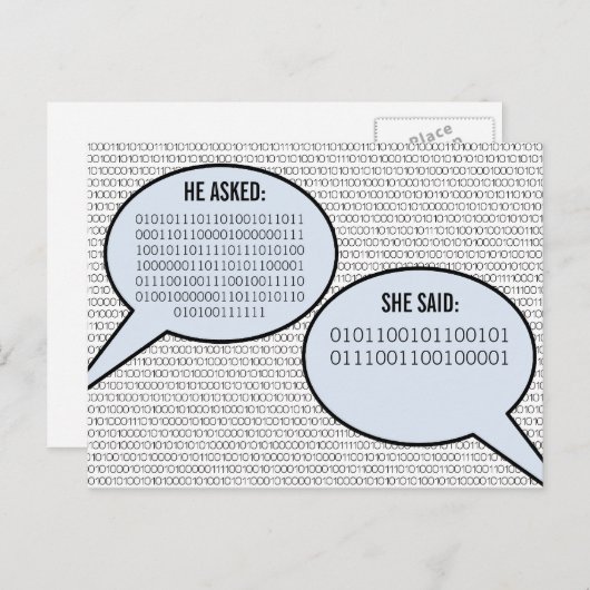 Hij zei dat ze een binaire code had gegeven om de  aankondigingskaart (Voorkant / Achterkant)