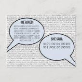 Hij zei dat ze een binaire code had gegeven om de  aankondigingskaart (Voorkant)