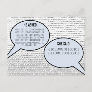 Hij zei dat ze een binaire code zei, behalve de da aankondigingskaart