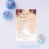 Hij zei dat ze een Burgundy Couple Shower Game Car Flyer (Enkel)