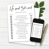 Hij zei dat ze een huwelijksverlovingsfeestspel ze kaart