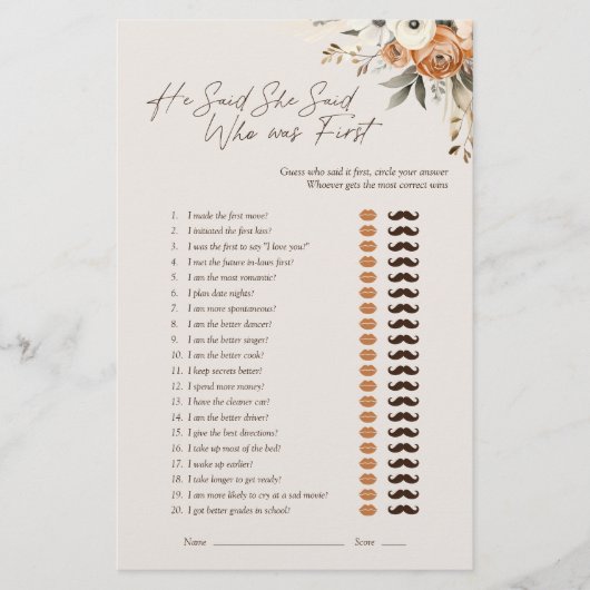 Hij zei dat ze Espresso Floral Bridal Game zei (Voorkant)