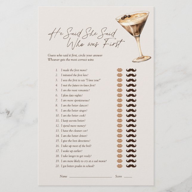 Hij zei dat ze Espresso Martini Bridal Game zei (Voorkant)