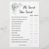 Hij zei dat ze Eucalyptus CoupleShower Game Card z Flyer (Voorkant)