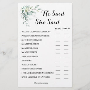 Hij zei dat ze Eucalyptus CoupleShower Game Card z Flyer