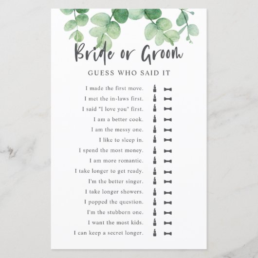 Hij zei dat ze Eucalyptus Vrijgezellenfeest Game z (Voorkant)