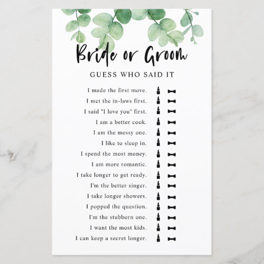 Hij zei dat ze Eucalyptus Vrijgezellenfeest Game z (Voorkant)