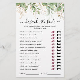 Hij zei dat ze Eucalyptus Vrijgezellenfeest Game z