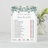 Hij zei dat ze Eucalyptus Vrijgezellenfeest spel i Kaart (Staand voorkant)