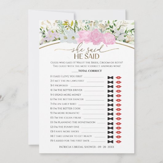 Hij zei dat ze Game Spring Vrijgezellenfeest kaart (Voorkant)