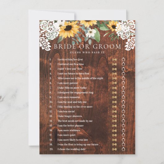 Hij zei dat ze Gele Floral Zonnebloem Game zei Kaart (Voorkant)