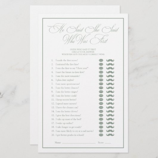 Hij zei dat ze Green Script Vrijgezellenfeest Game (Voorkant / Achterkant)