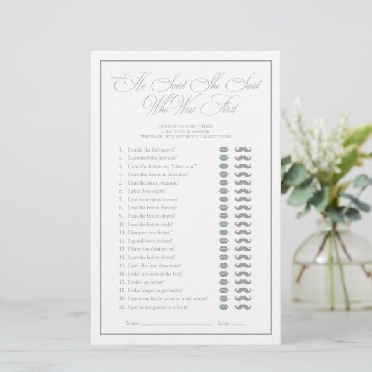 Hij zei dat ze Green Script Vrijgezellenfeest Game (Staand voorkant)