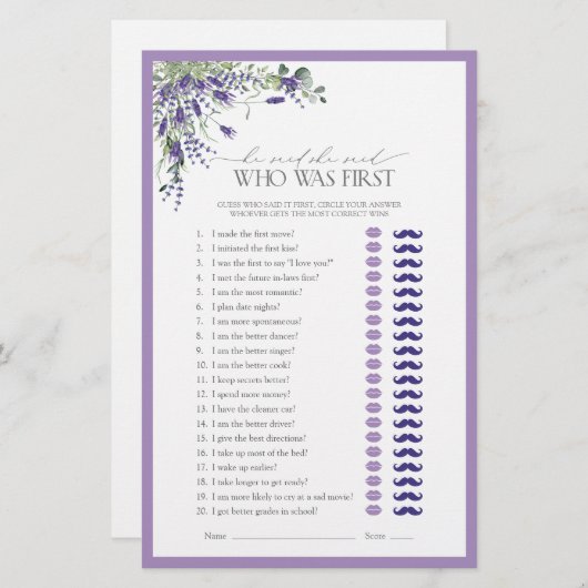 Hij zei dat ze Lavendel Vrijgezellenfeest spel zei (Voorkant / Achterkant)