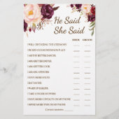 Hij zei dat ze Marsala Couple Shower Game Card zei Flyer (Voorkant)