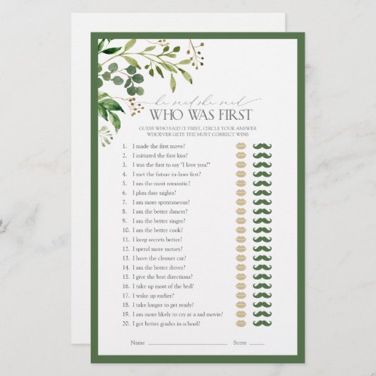 Hij zei dat ze Olive Green Vrijgezellenfeest Game (Voorkant / Achterkant)