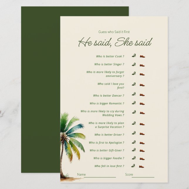 Hij zei dat ze Palm Tree vrijgezellenfeest Game ze (Voorkant / Achterkant)