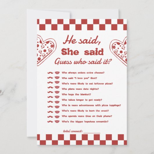 Hij zei dat ze pizza vrijgezellenspel kaart zei (Voorkant)