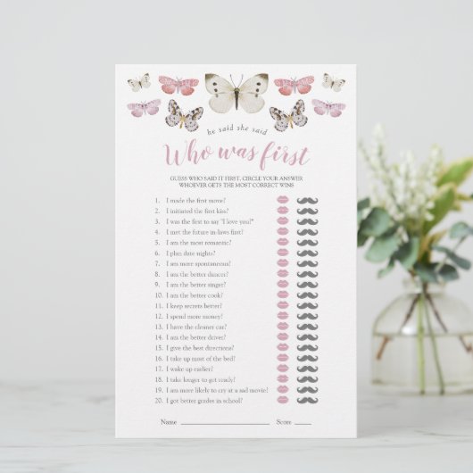 Hij zei dat ze roze vlinders douchespel zei (Staand voorkant)