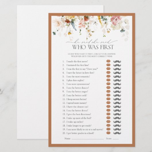 Hij zei dat ze Rustic Floral Vrijgezellenfeest Gam (Voorkant / Achterkant)