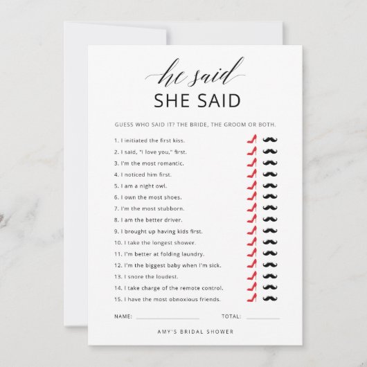 Hij zei dat ze script Vrijgezellenfeest spel Kaart (Voorkant)