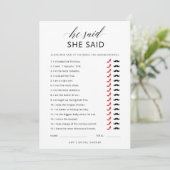 Hij zei dat ze script Vrijgezellenfeest spel Kaart (Staand voorkant)