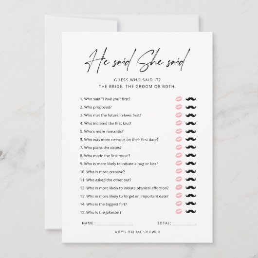 Hij zei dat ze spel eenvoudige Vrijgezellenfeest K Kaart (Voorkant)