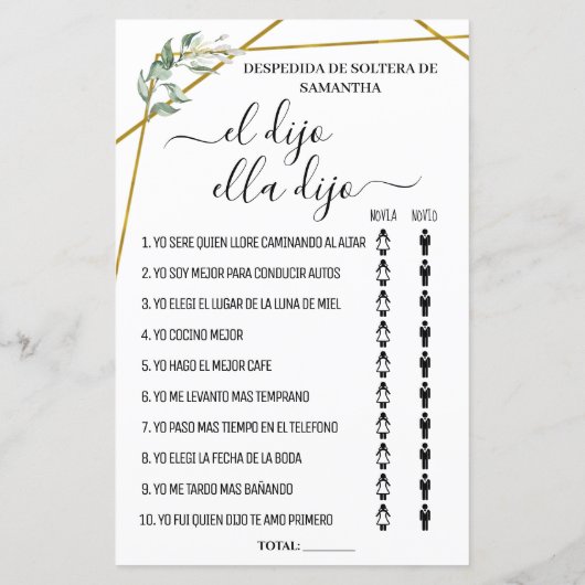 Hij zei dat ze tweetalige vrijgezellenfeest-game z (Achterkant)