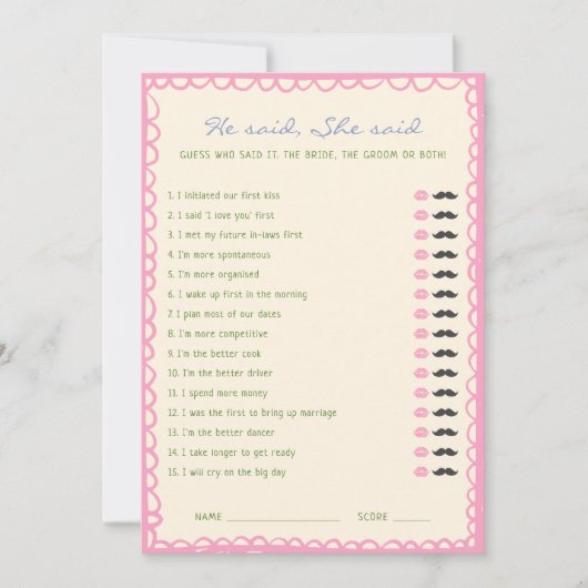 Hij zei dat ze Vrijgezellenfeest Game Kaart zei (Voorkant)