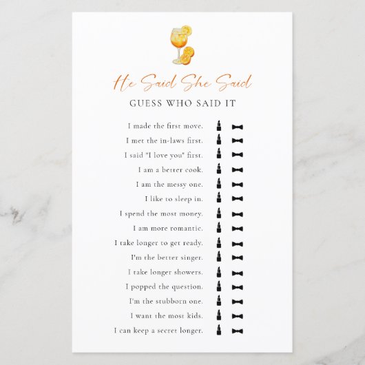 Hij zei dat ze Vrijgezellenfeest spel Aperol Sprit (Voorkant)