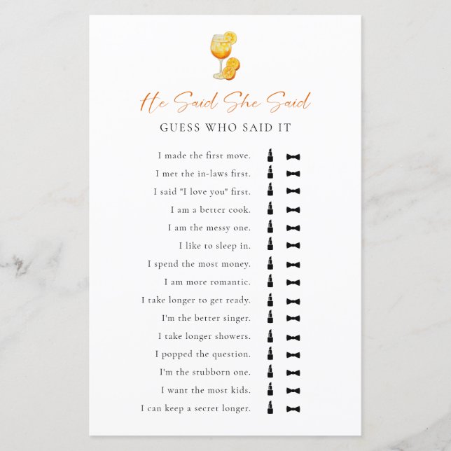 Hij zei dat ze Vrijgezellenfeest spel Aperol Sprit (Voorkant)