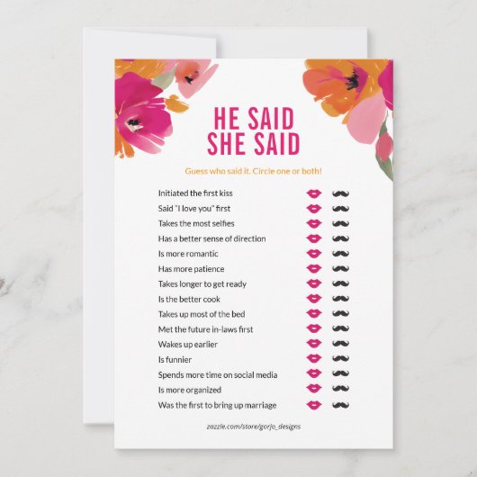 Hij zei dat ze Vrijgezellenfeest spel Kaart Floral (Voorkant)