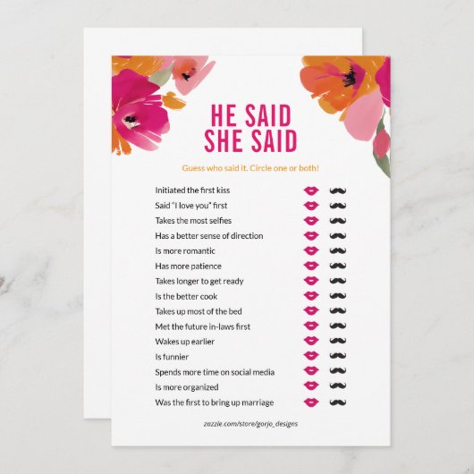 Hij zei dat ze Vrijgezellenfeest spel Kaart Floral (Voorkant / Achterkant)